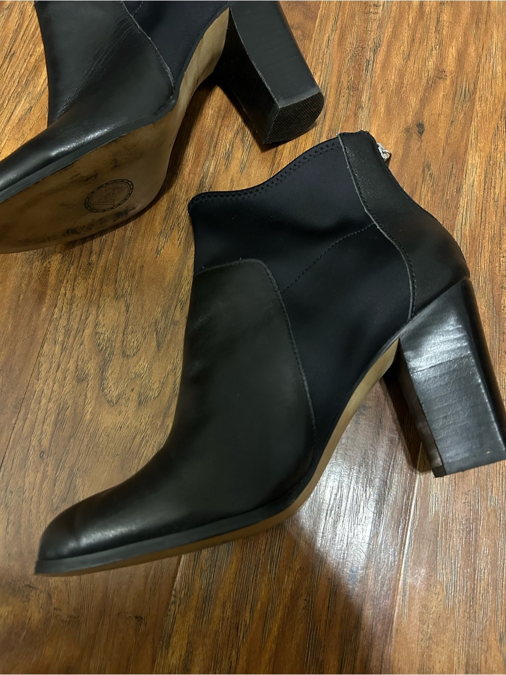 Adrienne Vittadini Black Leather & Stretch Ankle Boots With Zipper - Picture 2 of 4